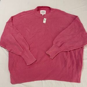 Aerie Pink Crew Neck Ribbed Knit Sweater - Pink - XL